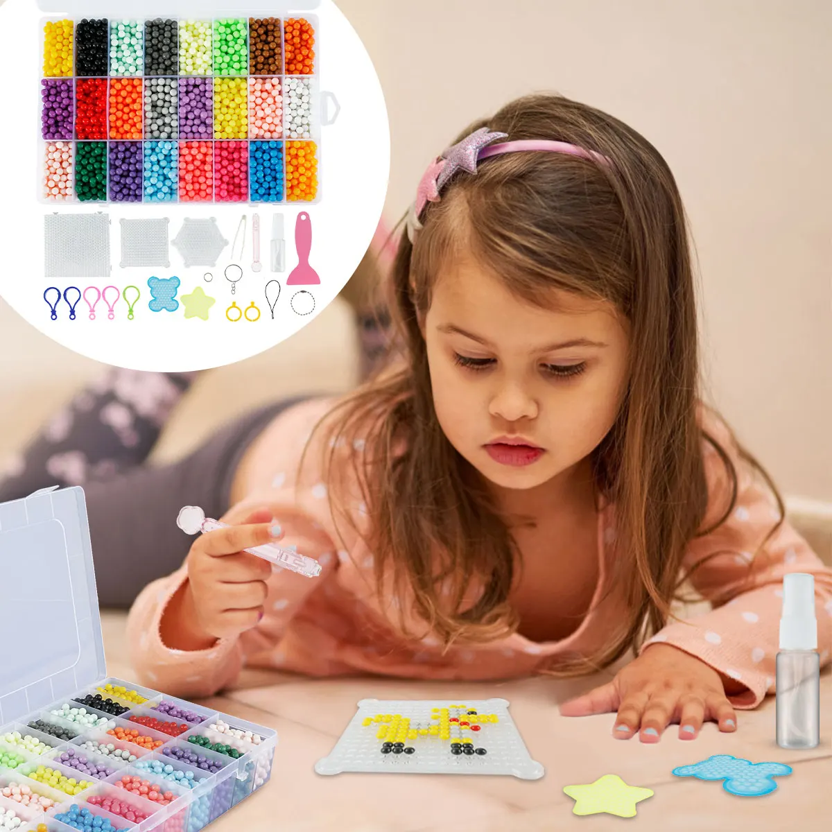 

24 Colors Water Spray Beads Set Water Fuse Beads Set Non Toxic Magic Beads Water Sticky Beads for Hand Making Puzzle