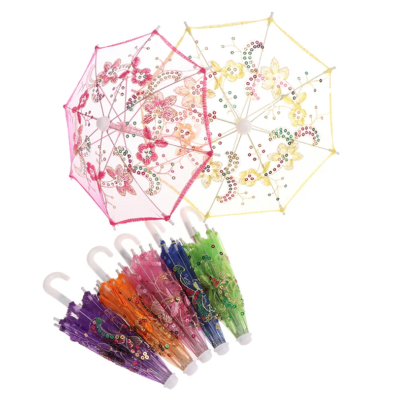 

Mini Kids Chinese Vintage Handmade Lace Embroidered Umbrella Dance Wedding Prop Doll Toy Accessories