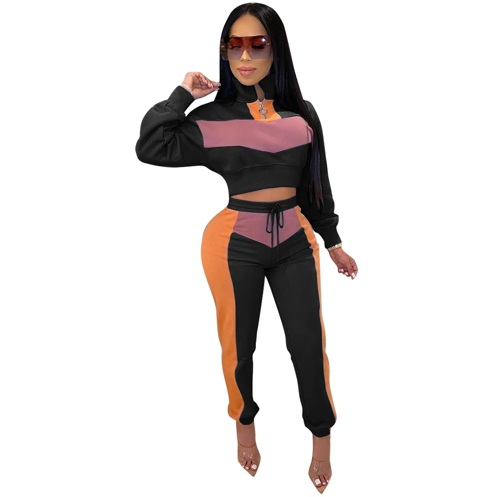 Осенне зимний женский комплект спортивный костюм укороченный топ с длинными