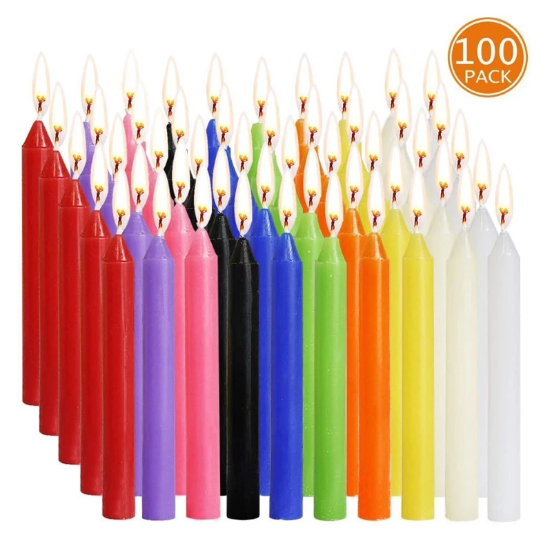 

100 Pieces Taper Candles Unscented Assorted Colors Mini Candle for Casting Chimes Rituals Spells Wax Play Vigil Supplies