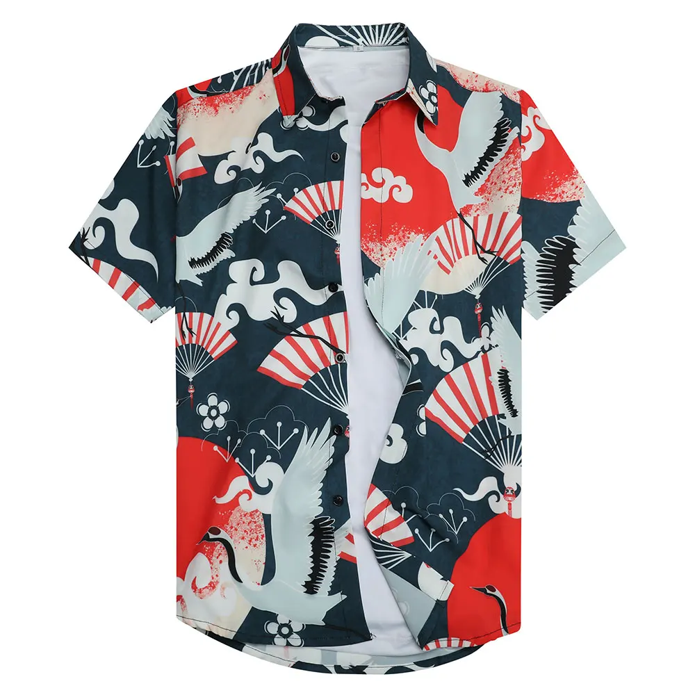 Рубашка мужская с коротким рукавом гавайская пляжная одежда 3D принтом журавлей в
