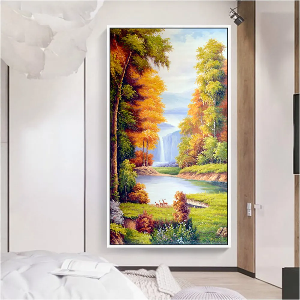 Осенняя живопись алмазная полный округлый лес новинка сделай сам Приклеивание