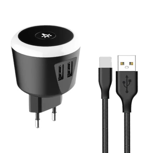 EU-with 8 pin cable Pujimax 5V 2.4A дорожное зарядное устройство Зарядное устройство с светодиодный Ночной светильник с 1 м USB кабель для зарядки с двумя портами usb для iPhone samsung Xiaomi Зарядное устройство - Тип штекера: EU-with 8 pin cable