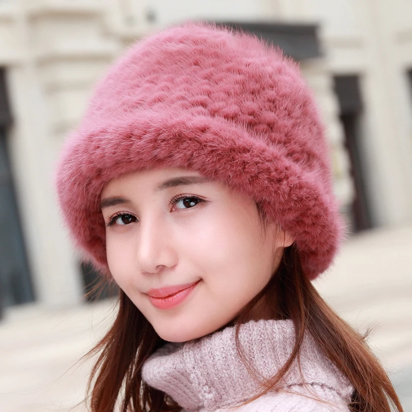 

Lantafe Woman's Hat Fur Hats Famale Mink Fur Winter Hat Warm Beautiful Fedora Women Cap Weave Top Hat Ladies Short Brim Color