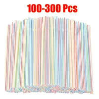 100 300pcs plastic drinking straws multi colored striped bedable disposable straws kitchen bar party multi colored rainbow straw
