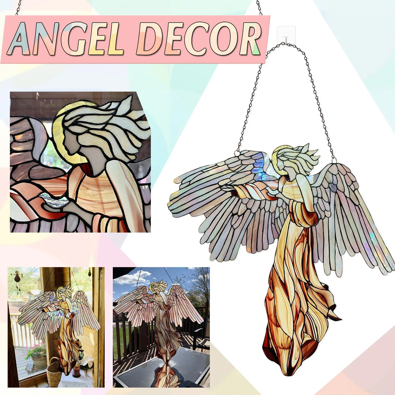 

Home Decoration Angel With Do Ve Stained Glass，Elegant Angel Wind Chimes