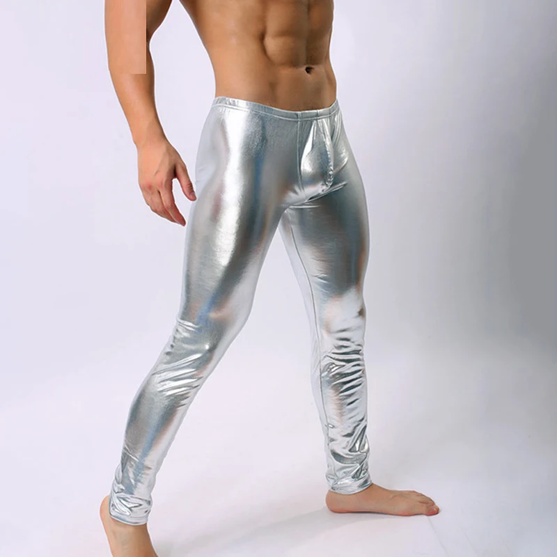 Узкие брюки карандаш для мужчин из искусственной кожи сцены сексуальные