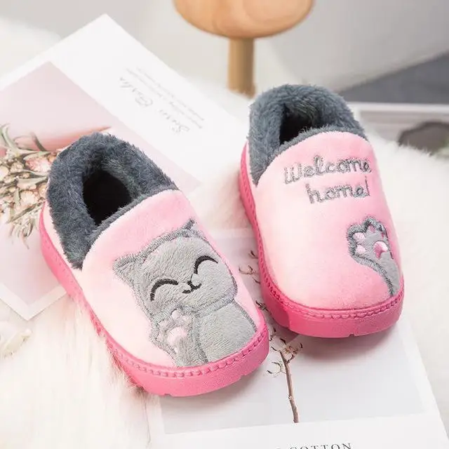 Pink Зимние тапочки; Домашние хлопковые тапочки для девочек; теплые тапочки со смайликом для малышей; домашняя обувь для мальчиков; домашняя обувь для гостей; большие размеры - Цвет: Pink