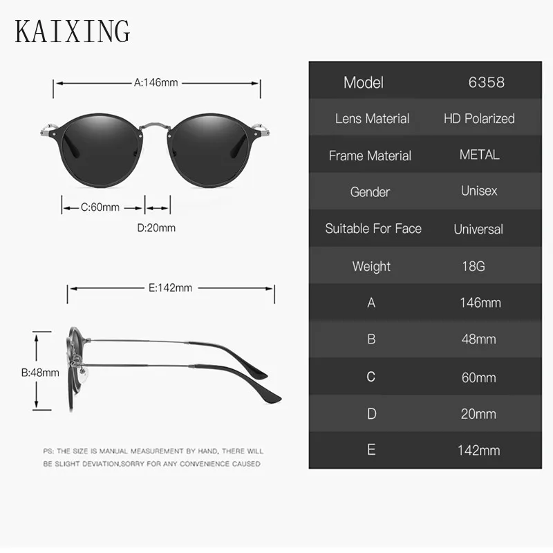 

KAIXING Brand Design New Polarized Mens Sunglasses Women Aluminum Round Sun Glasses for Driving Cars UV400 Eyewear Accessories