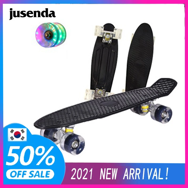 Jusenda Skateboard 22in Children's Scooter Penny Board Mini Longboard Banana Pastel Skate Board Flashing Wheels Truck Bearings