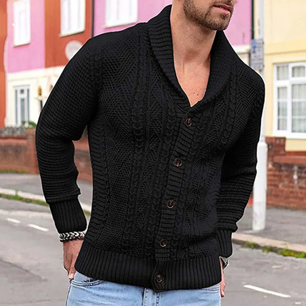 

2021 Menfashion Design New Knit Cardigan Jacket Solid Color Single Breasted V-neck Long Sleeve Western Style Casual Sweater