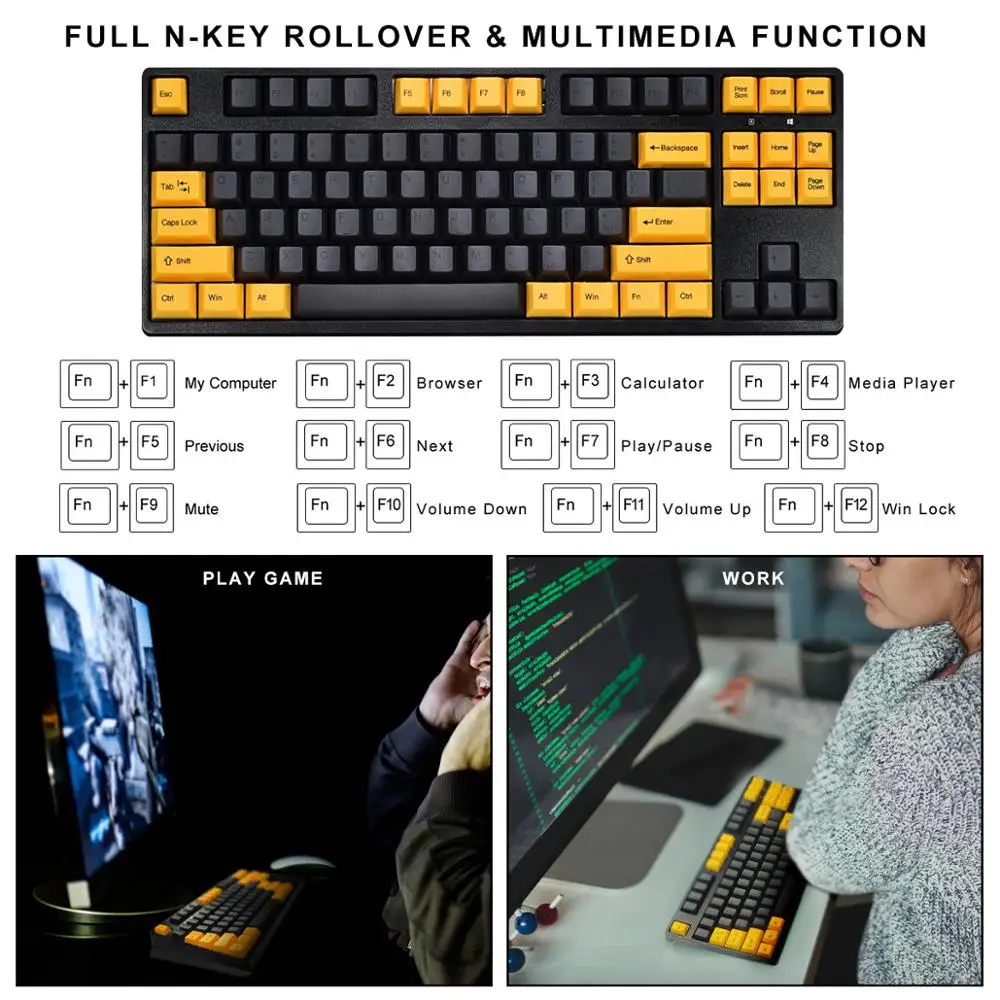 Игровая клавиатура с бесшумными красными переключателями Cherry MX 87 клавиш
