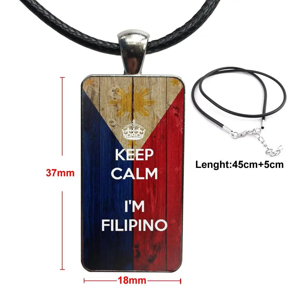 

Philippines Flag Banner For Men Women Vintage Jewelry Steel Color Glass Cabochon Choker Pendant Long Rectangle Necklace