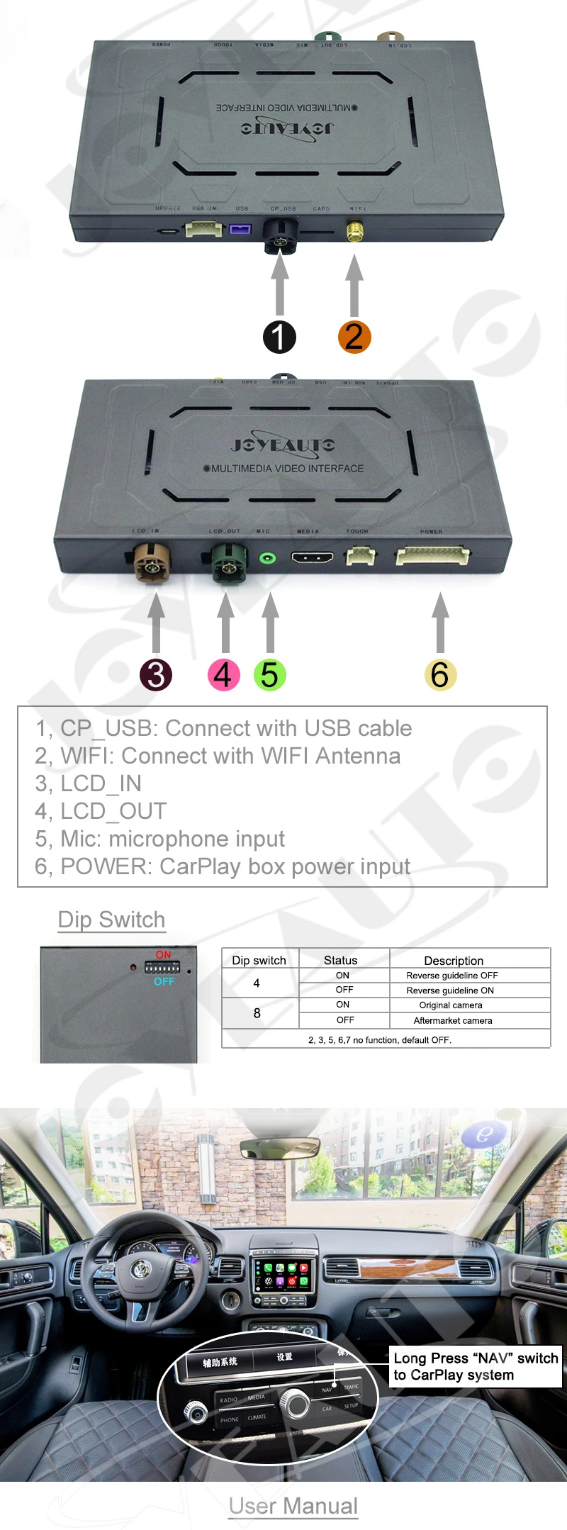 Joyeauto Wi-Fi Беспроводной Apple Carplay для Фольксваген Touareg 2010- 8 дюймов Android ваши зеркала и добавит позитива вашей поездке играть Поддержка спереди/сзади Камера