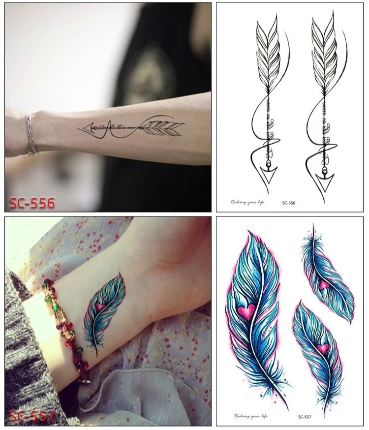 

Feather Arrow Design Fake Tattoo Waterproof Body Art Painting Tattoo Stickers Sexy Temporary Tattoo Sticker Scar Cover