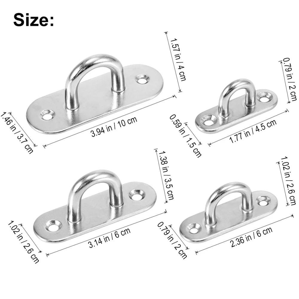 

4 Pcs Stainless Steel Oblong Pad Eye Plate Staple Ring Hook Loop U-shaped Design Screws Mount Hook Hanger