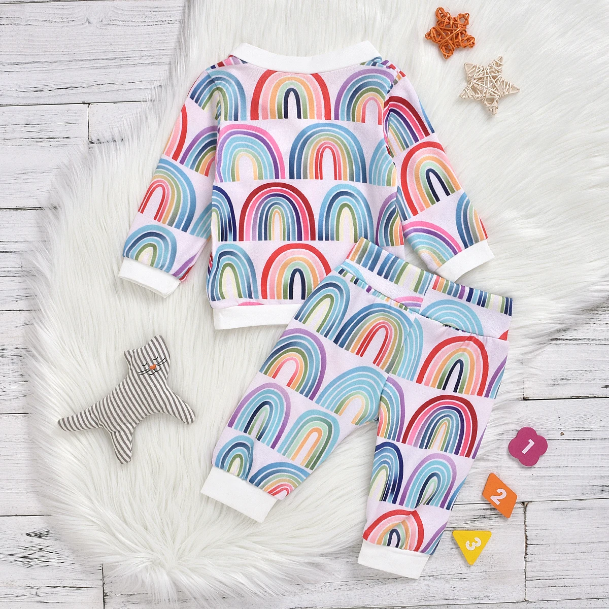 

handsome boys clothing autumn long sleeve rainbow print tops t shirts pants casual infant newborn outwear set 2pcs 0-24M