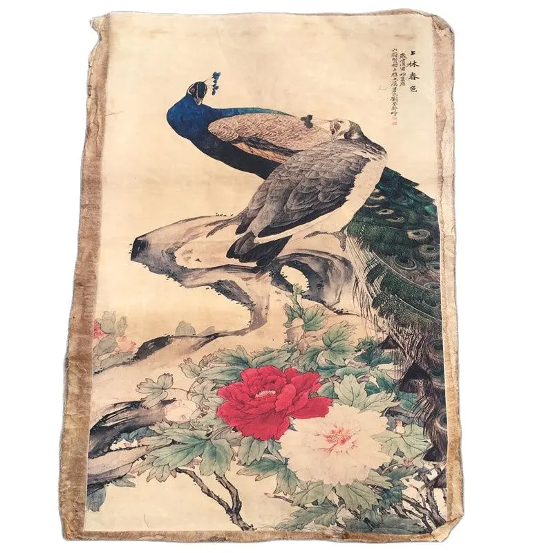 

Chinese Old Scroll Liu kuiling -Flowers Blooming And Wealth Painting Rice Paper Painting Slice