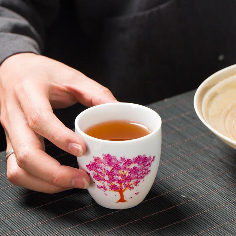 

Creative Japanese Magic Sakura Teacup Hot Cold Temperature Discoloration Color Changing Tea Cup Flower Ceramic Kung Fu Tea Set