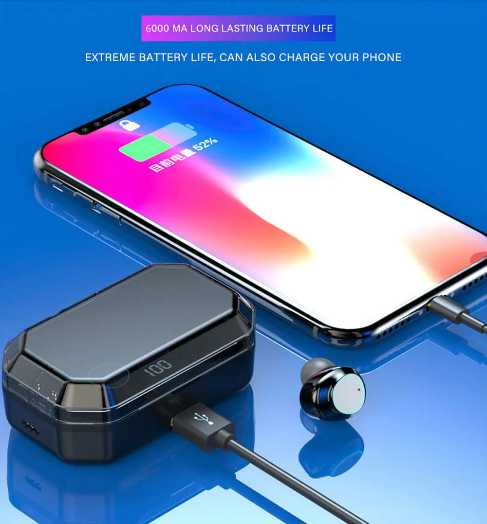 G03 Bluetooth гарнитуры 6000 мАч светодиодный смарт-дисплей высокого класса 6D объемный HD звук 5,0 IPX7 водонепроницаемые Bluetooth беспроводные наушники