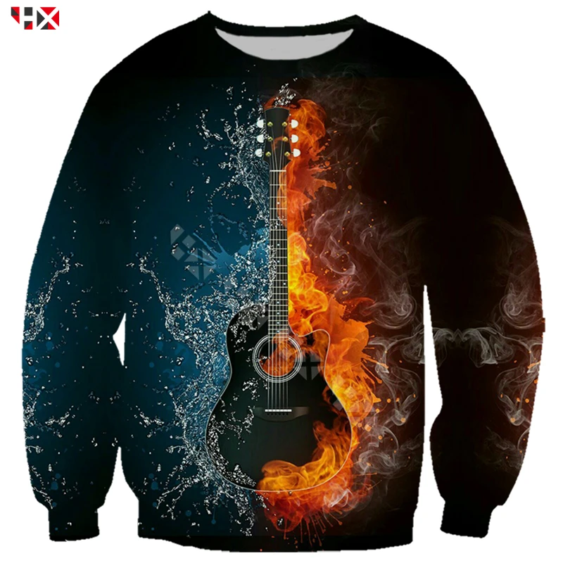Бас-гитара 3D печати Мужчины Женщины Катание на коньках и пламени Толстовка
