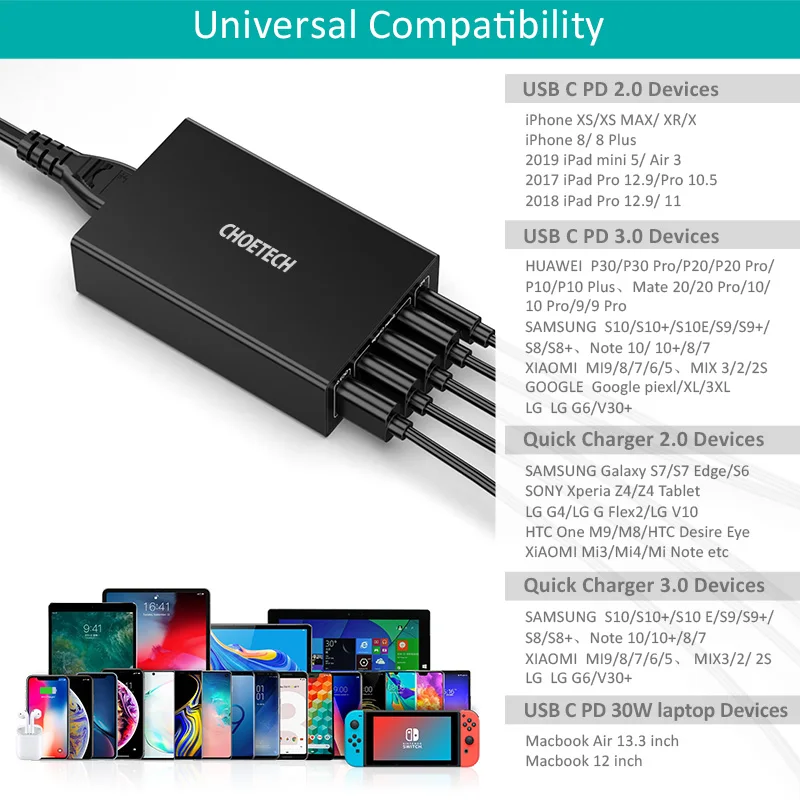 CHOETECH Быстрая зарядка 3 0 мульти станция для зарядки с Usb QC3.0 PD iPhone Google Pixel samsung S9 Xiaomi Mi