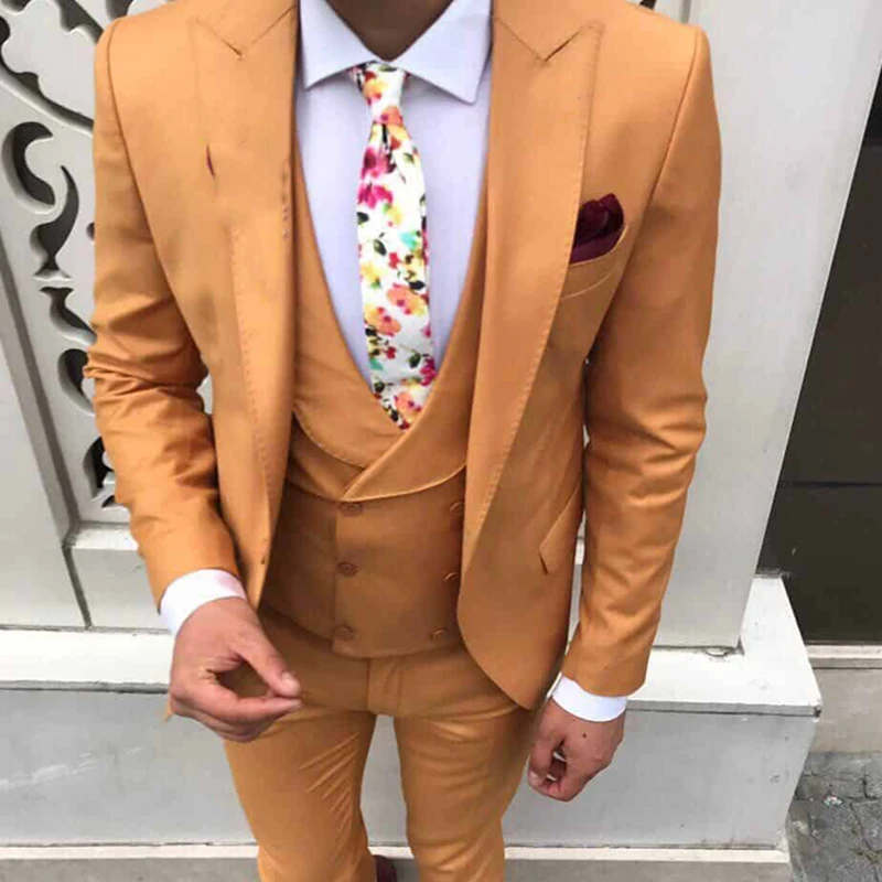 

2020 Autumn New Fashion Handsome Men Groom Wedding Dress Tailor-made Men Slim Fit Suits Jacket Vest Pants Tuxedo Male Clothing