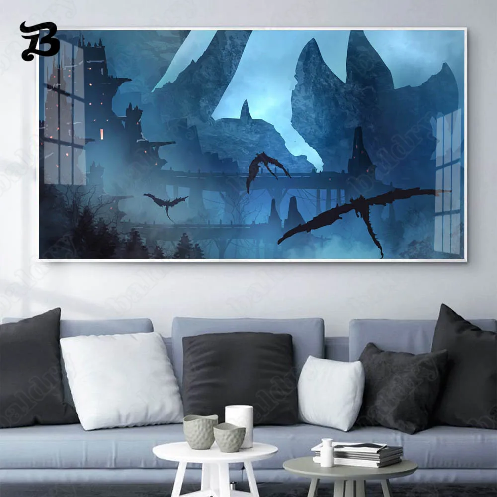 

Canvas Painting Wall Art Animation Oil Painting Air Castle Landscape Canvas Posters and Prints for Living Room Home Wall Decor