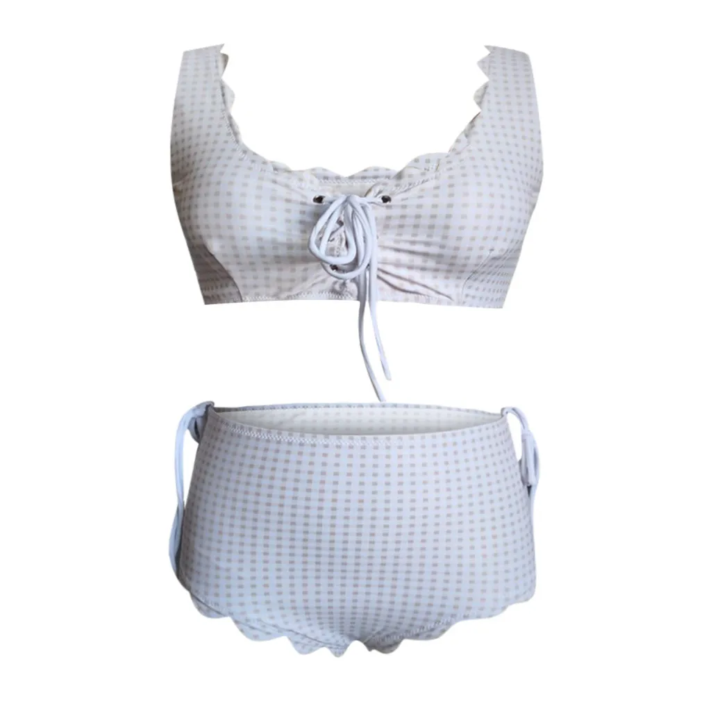 Женский купальник бикини с волнистыми краями и принтом на плече комплект из двух