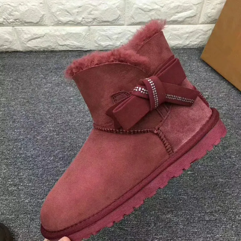 Новинка года; модные зимние сапоги на натуральном меху; Mujer Botas; водонепроницаемые зимние сапоги из натуральной овечьей кожи; зимние сапоги; женская обувь - Цвет: Wine Red
