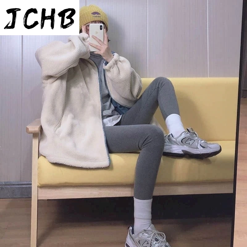 

2021 New Autumn Spring Casual Safari Style Jackets Women Loose Long Sleeves Reversible Velvet Coats Imitation Lamb Hair Outwears