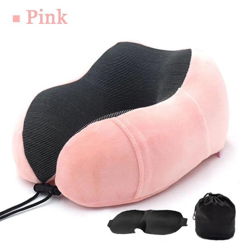 Pink pillow mask Портативная дорожная подушка для шеи, мягкая, медленная, отскок, Шейная Подушка для сна, дизайн горба, u-образная, с памятью, пена для путешествий, маска и подушка - Цвет: Pink pillow mask