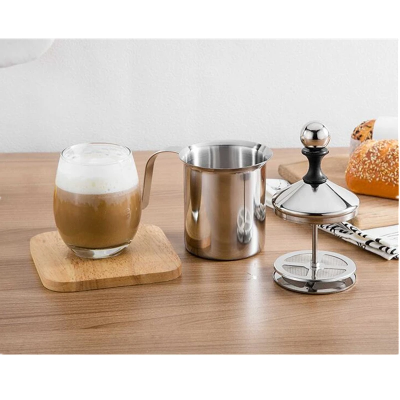 

Новый 400 мл Нержавеющая сталь молока вспениватель, с двойной сетчатый молочный кувшин для молока в виде молочной пены