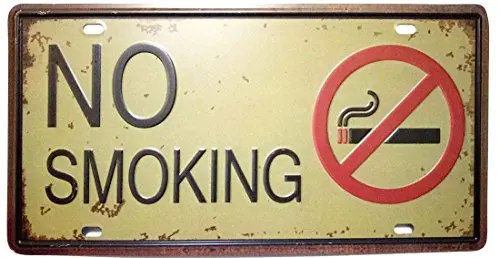 

No Smoking Sign Tin Metal Retro Vintage Auto License Plate Tag Size Home Pub Bar Decor 6 X 12