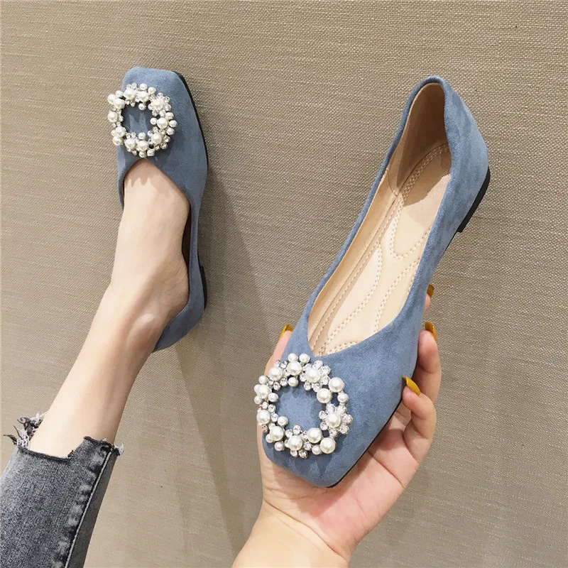Zapatillas Mujer мягкая подошва квадратный носок балетки на плоской подошве с пряжкой