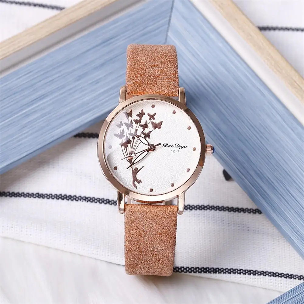 

New Fashion Butterfly Women Watches 2021 Simple Brown Quartz Watch Vintage Leather Ladies Wristwatches Drop Shipping Clock