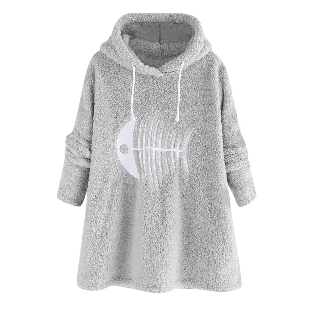 Women Plush Hoodies Hooded Long Sleeve Printed Pullovers Sweatshirts Casual loose Lady Tops sweat a capuche femme | Женская одежда