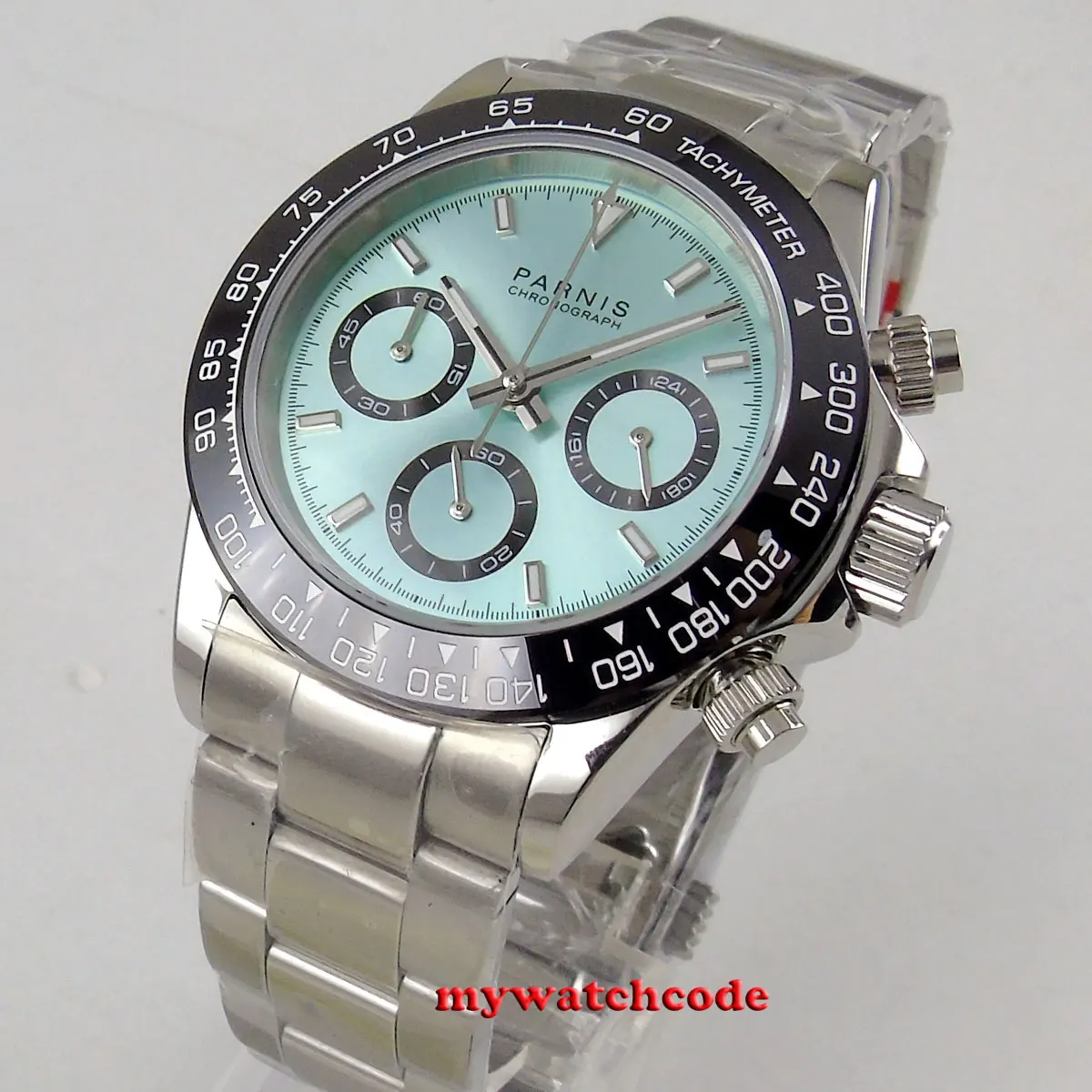 

Парниш 39 мм хронограф кварцевые мужские наручные часы синий/черный/белый/серый циферблат сапфировое стекло Cermaic Безель Браслет из нержавеющей стали