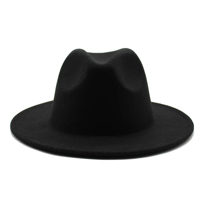 

Felt Fedora Hats for Women Black Wide Brim Black Vintage Panama Hat Winter Autumn Caps 58CM Jazz hats Wholesale