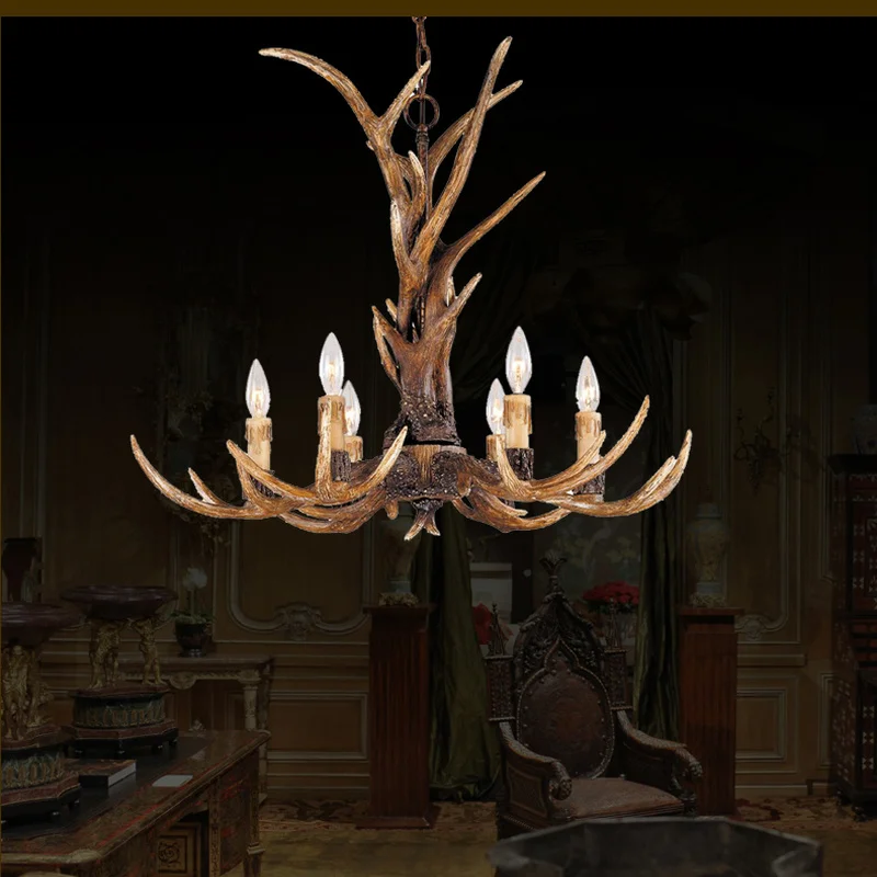 Смола оленьи рога Люстра светильник в стиле ретро Винтаж промышленных