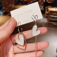 korean earrings fashion jewelry asymmetric love statement earrings tassel heart shaped long earrings for women wholesale