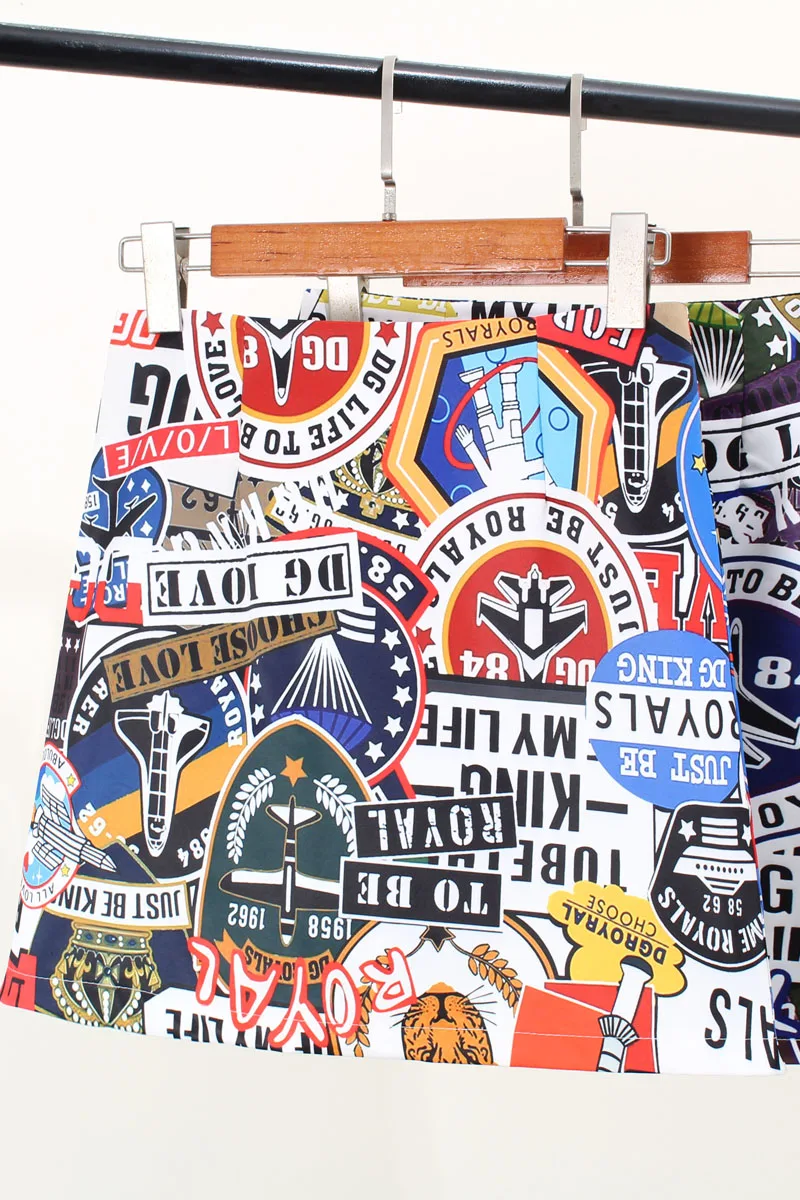 

2020 None Skirt Saia Time-limited Polyester Casual Lolita Women's Skirt New High Waist A Word Bag Hip For Graffiti Print Women