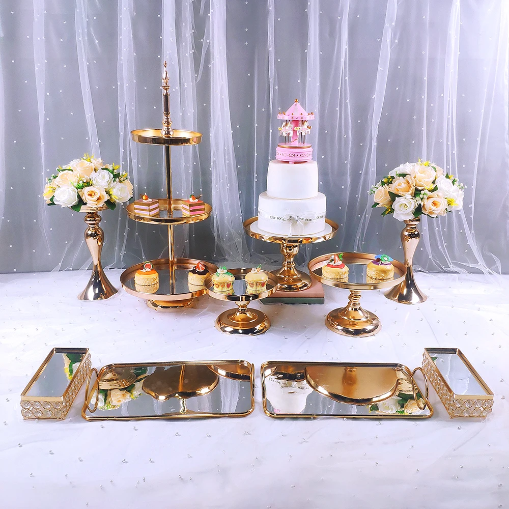 Juego de soportes para Tartas de boda, bandeja de cristal de estilo europeo para cupcakes, soporte de Metal para Tartas, fiesta de vacaciones, 4-13 unids/set-5