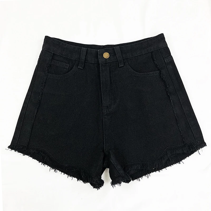 

#0644 Black White Denim Cotton Denim Shorts Women Tassel Sexy Plus Size Shorts Women Jeans S-5XL Loose Casual Women's Shorts
