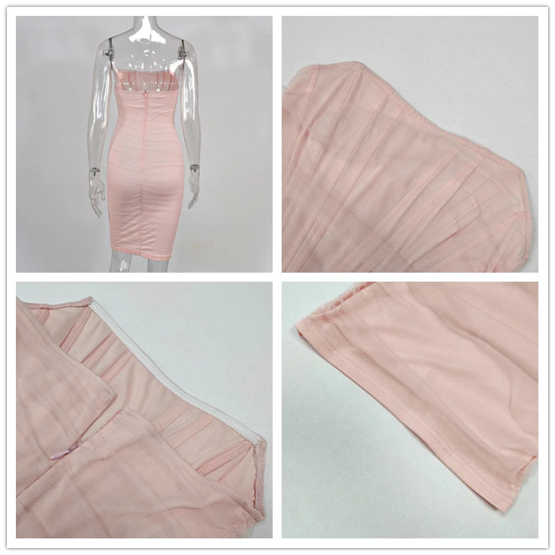 Женское Сетчатое платье миди Townlike розовое облегающее с открытой спиной без