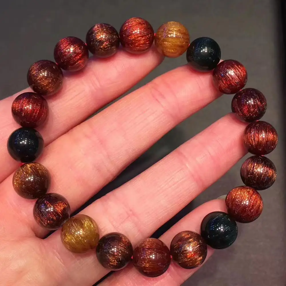 

Genuine Natural Colorful Rutilated Bracelet 9.6mm Women Gift Cat Eye Round Beads Stone Stretch Crystal Jewelry AAAAA