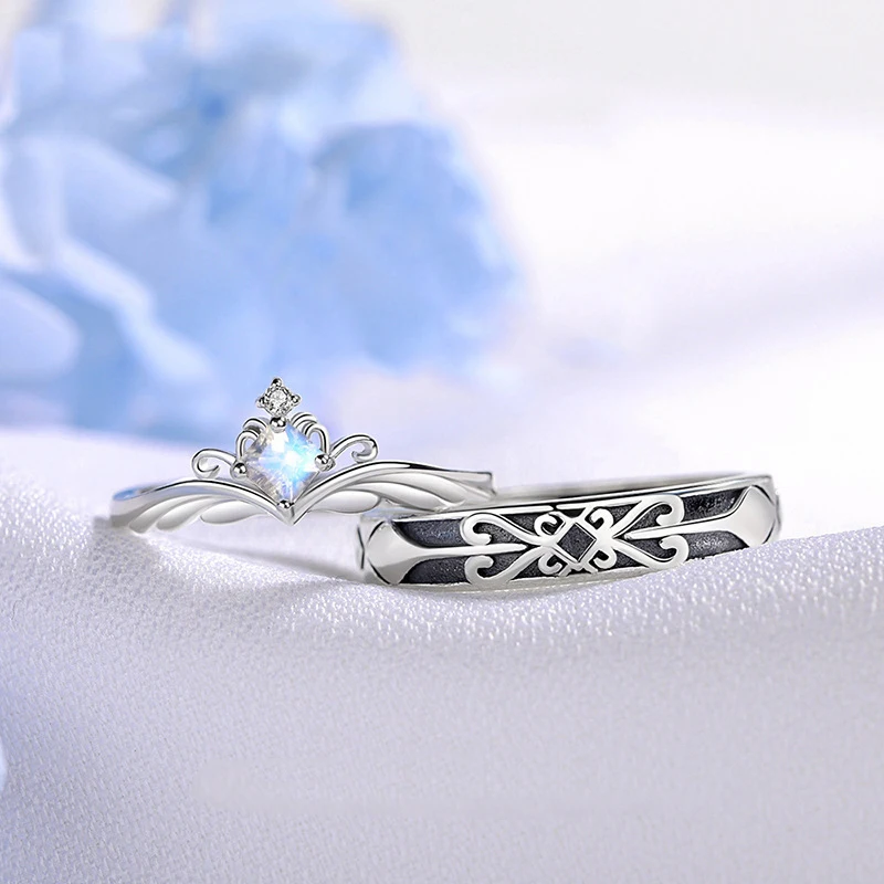 

Модные регулируемые кольца S925 серебряного цвета в виде короны рыцаря принцессы лунного камня парные кольца Подарок на годовщину любви 217