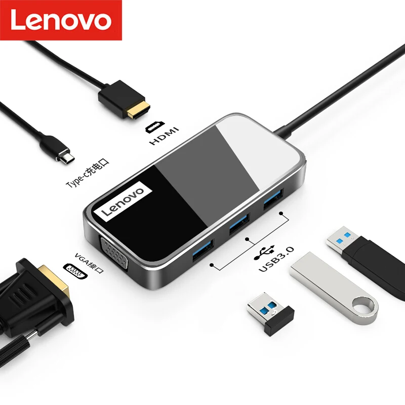Док станция Lenovo type c USB 3 0 для портов HDMI VGA gigabit lan|USB-хабы| |