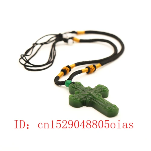 Natural Green Chinese Jade Cross Pendant Necklace Fashion Charm Jadeite Jewelry Carved Jesus Amulet Gifts for Women Men | Украшения и