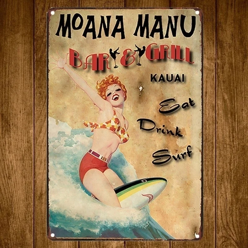 С героями мультфильма Моана Manu Бар & девочек Винтаж знаки олова ремесло жестяная